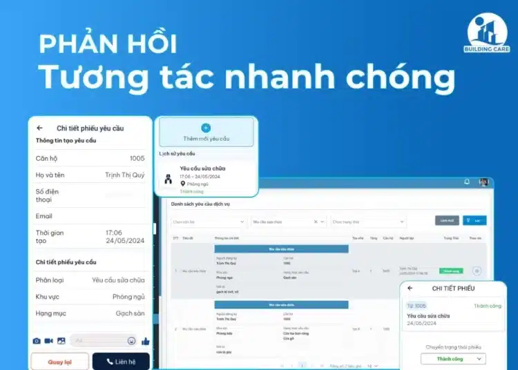 Phần mềm Building Care phản hồi tương tác nhanh chóng